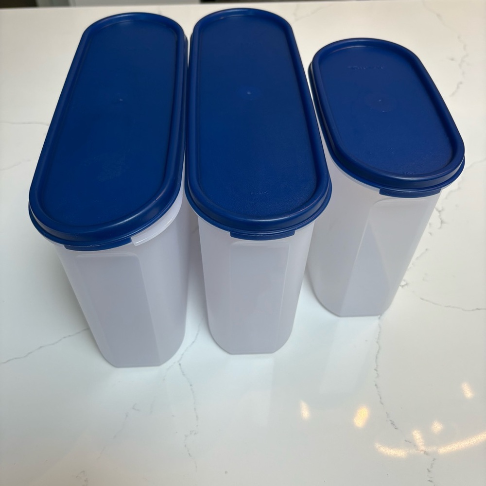 3 Tupperware modular mates storage containers blue lids 2401, 2402, 1613, 1616